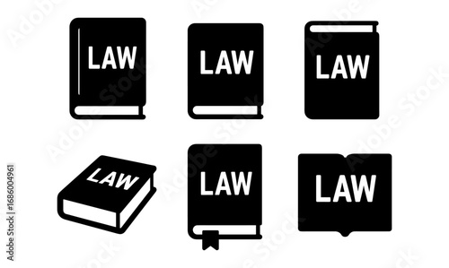 Set of minimalist law books icons in black and white
