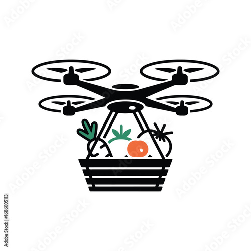 Minimalist continuous line single quadcopter drone in black and white vector outline, modern silhouette, isolated.