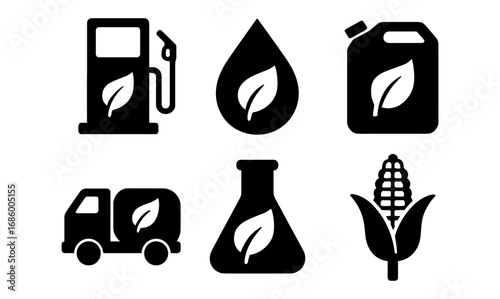 Eco energy icons: sustainable fuel and clean energy symbols