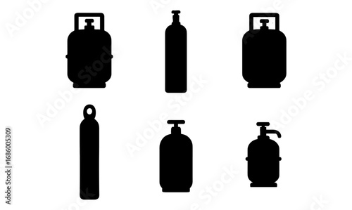 Silhouette gas cylinder collection: propane, oxygen, industrial tank icons