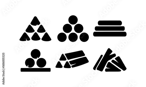 Collection of silhouette firewood stacks in geometric arrangements