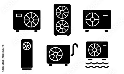 Silhouette icons of air conditioning units featuring eco-friendly designs