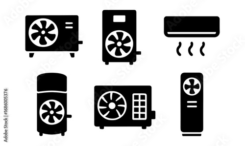 Silhouette icons of air conditioning units and cooling systems
