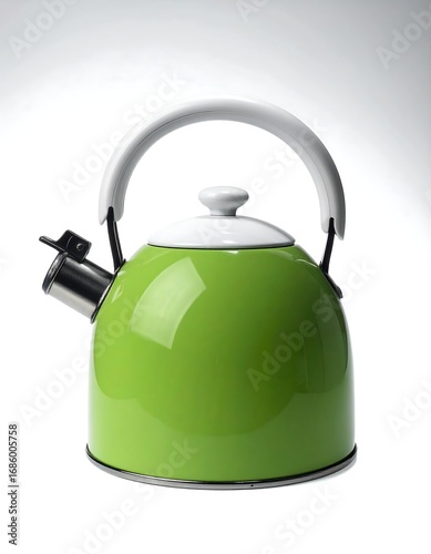 Bright green kettle on white background