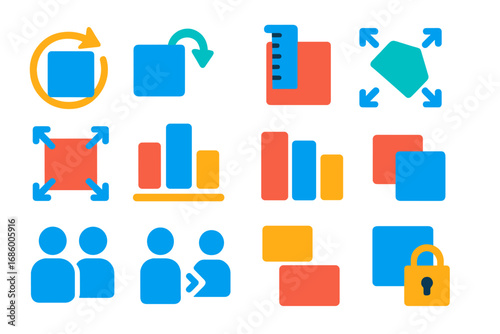 Bright Vector Icons. Flat vector icons of Illustrator object manipulation: rotate tool, reflect tool, scale tool, shear tool, free