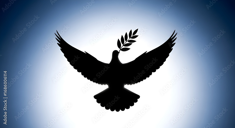 Obraz premium Dove Silhouette with Olive Branch: Symbol of Peace.