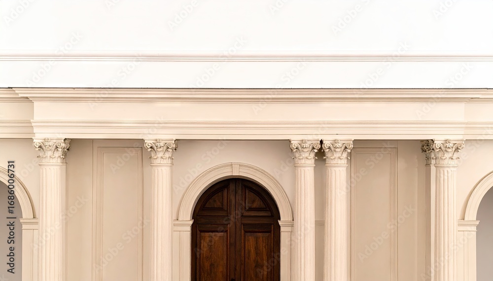Obraz premium Cream Colored Building Facade with Classical Columns and Brown Door