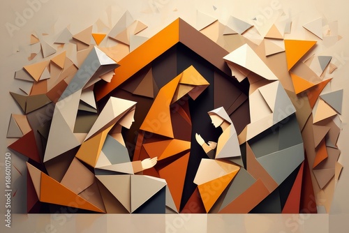 Abstract Geometric Portrait - Fragmented Human Face Sculpture