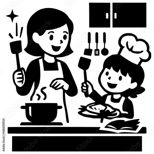 Happy family cooks together creating delicious meals