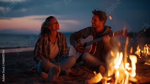 Romantic Evening by the Beach with Music and Firelight Under the Stars