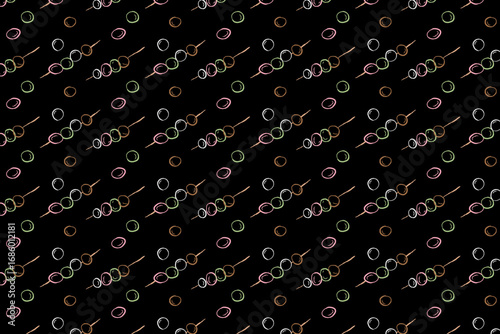 Colorful Dango Skewers Seamless Repeat pattern on black background
