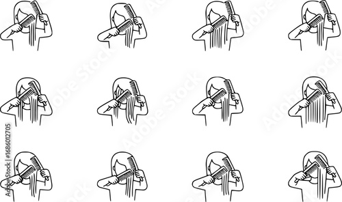set of person combing hair outline icon vector
