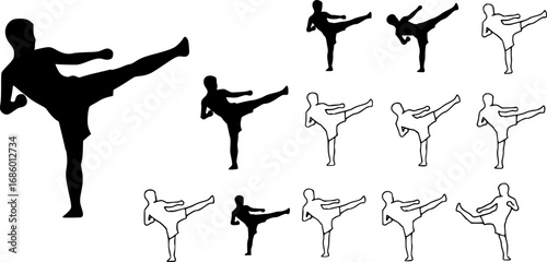set of person kicking action outline icon vector
