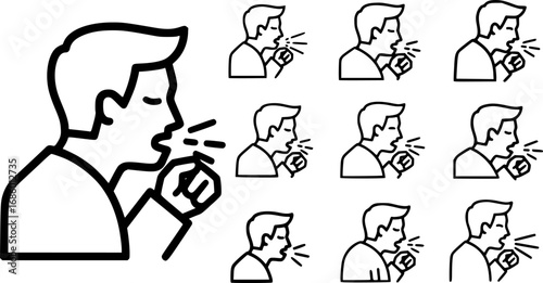 set of person coughing outline icon vector
