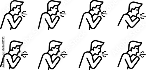 set of person coughing outline icon vector
