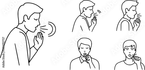 set of person coughing outline icon vector
