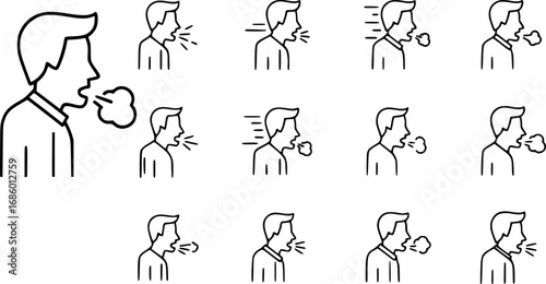 set of person coughing outline icon vector
