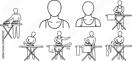 set of person ironing clothes outline icon vector
