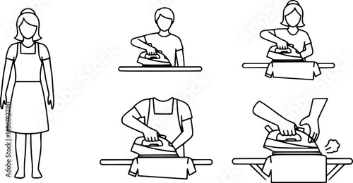 set of person ironing clothes outline icon vector
