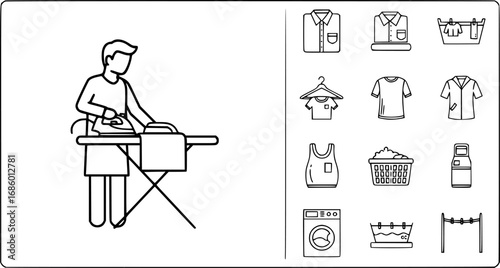 set of person ironing clothes outline icon vector
