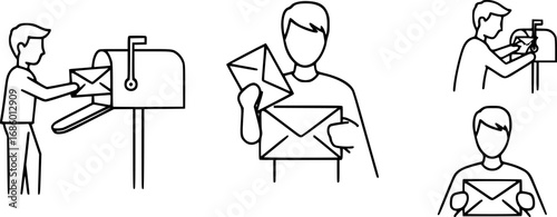 set of person checking mail outline icon vector
