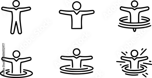 set of person spinning with arms outstretched outline icon vector

