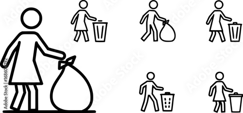 set of person taking out trash outline icon vector
