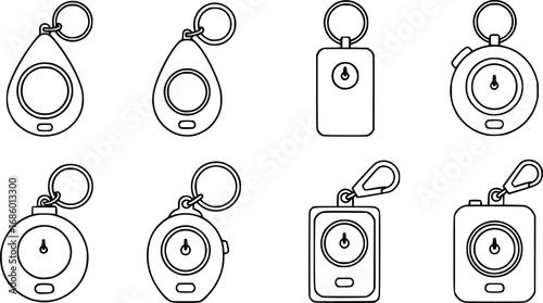 set of personal alarm keychain outline icon vector
