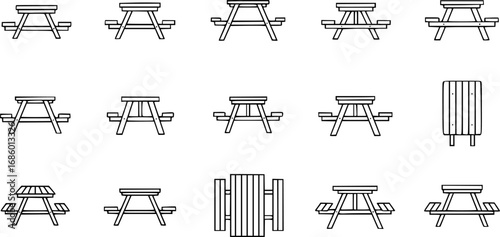 set of picnic table outline icon vector
