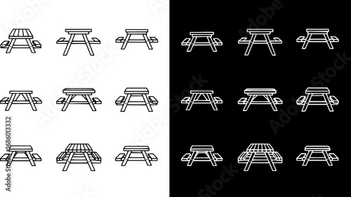 set of picnic table outline icon vector
