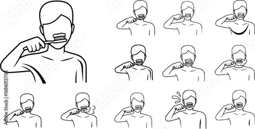 set of person brushing teeth outline icon vector
