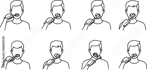 set of person brushing teeth outline icon vector
