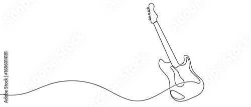 Simple electric guitar, continuous line art vector illustration, editable stroke.