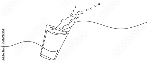 Shot glass with splash of water. Continuous line art vector illustration. Editable stroke.
