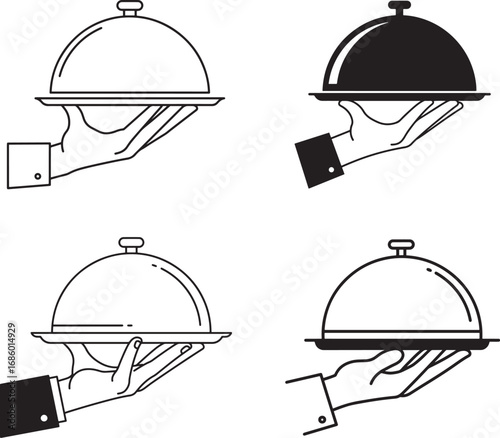Four hand serving food cloche silhouette