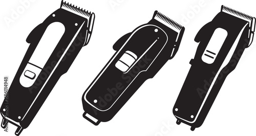 Three black hair clippers in silhouette