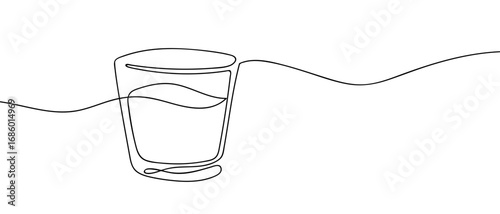 Shot glass, continuous line art vector illustration, editable stroke.
