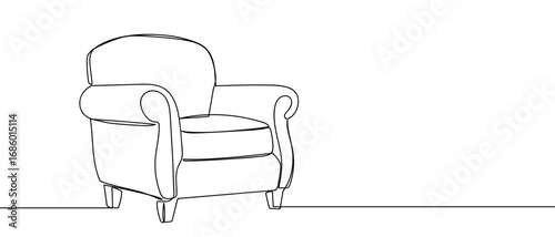 Sofa chair continuous line art vector illustration. Editable stroke.