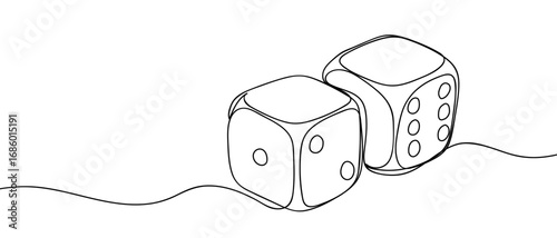 Two dice continuous line art vector illustration. Editable stroke.