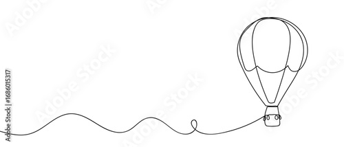 Hot air balloon floating in the air. Continuous line art vector illustration. Editable stroke.