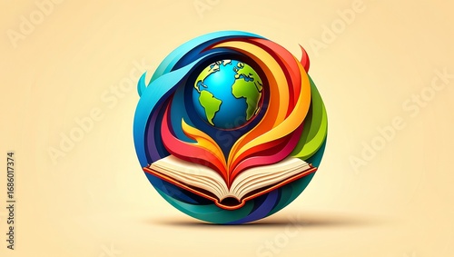 Global Knowledge - Open Book with World Map Illustration