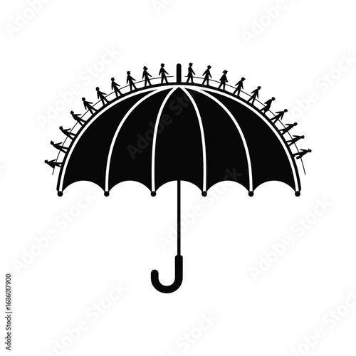 Minimalist continuous line single outline umbrella in black and white vector outline, modern silhouette, isolated Variant 2.