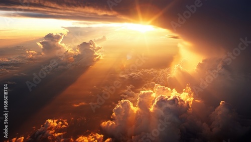 Dramatic Sunset Over Clouds - Golden Hour Aerial View