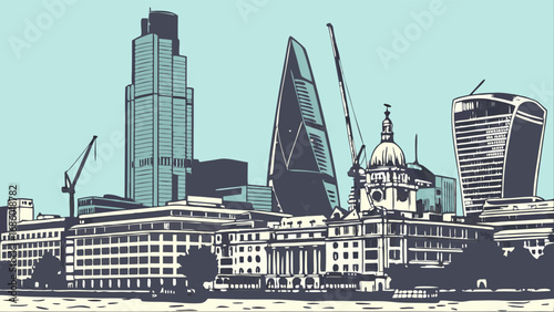 Stylized City Skyline Illustration Modern Architecture and Urban Landscape.