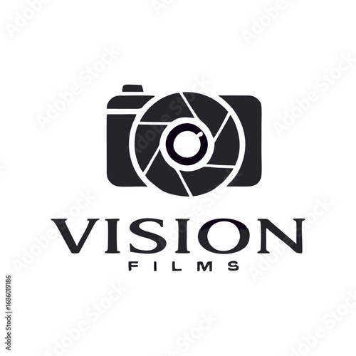 Vision Films camera logo with aperture lens for film production and photography business branding
