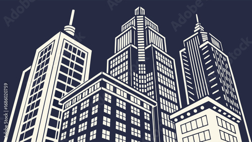 Stylized Cityscape Illustration Urban Skyline Modern Architecture Night City View Building Design Vector Graphic.