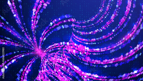Big Data Wave Abstract Background. Technology Bg With Dynamic  Lines, Dots And Numbers For AI Network. A 3D Vector Pattern Design With Neon Lights And Digital Energy. Blue Tech Big Data Wave