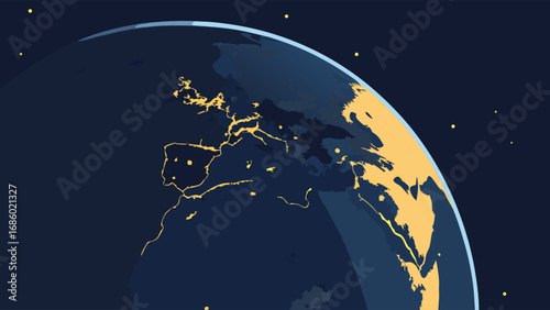 Stylized Earth at Night Planet View Space Exploration Global Perspective Illustration.