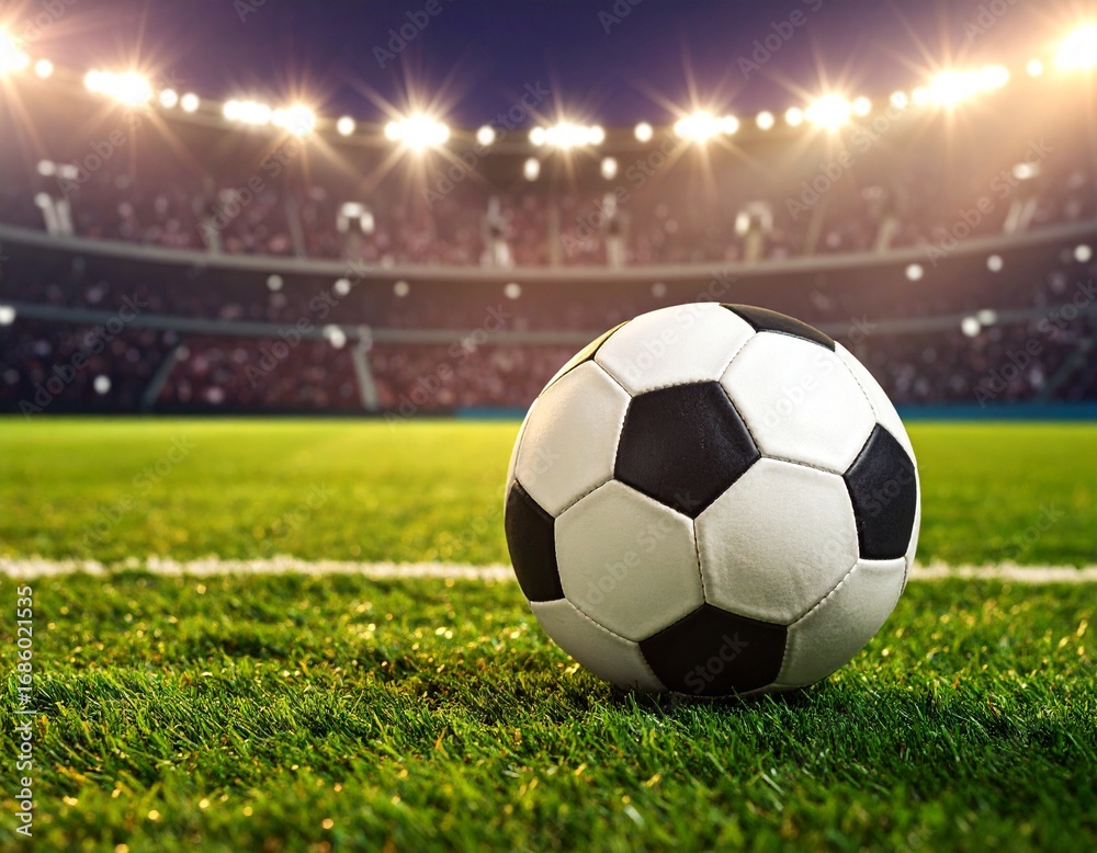 Fototapeta premium Traditional soccer ball on soccer field