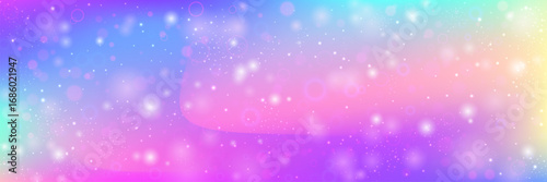 Magic Pattern. Pink Unicorn Gradient And Beautiful Rainbow Background. Purple Princess Hologram. Star Texture Over Light Sky And Cosmic Universe Design. Blue Magic Pattern.